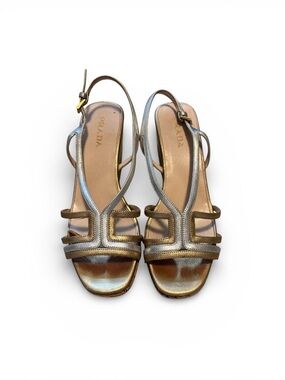 Prada Metallic TwoTone Gold/Silver Strappy Slingback Sandals